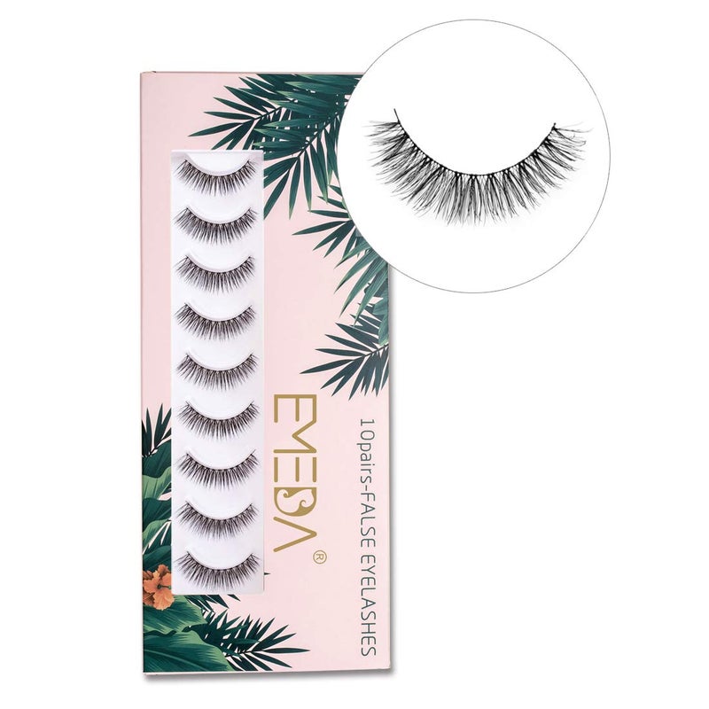 EMEDA 10 pairs False Eyelashes Natural Look Eyelashes Soft Fake Lashes 100% Handmade Lashes Reusable Eye Lash Transparent Band 1 Pack by EMEDA 002 Style - Image 1